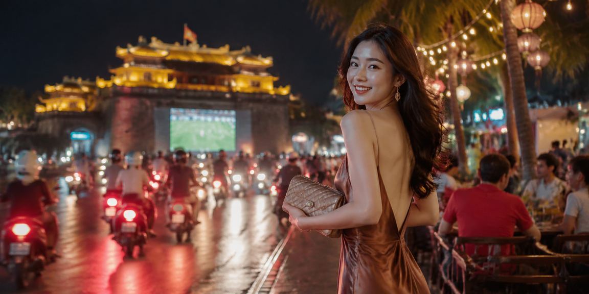 Ánh đèn neon rực rỡ tại Huế trong đêm đăng ký nhận thưởng cá cược