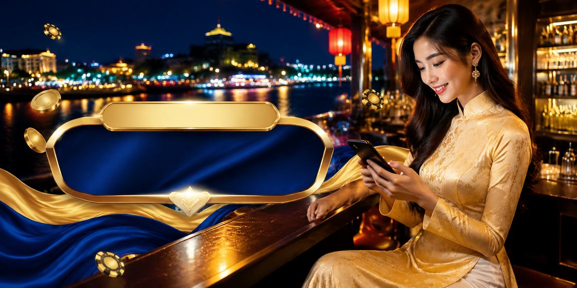 Người phụ nữ mặc áo dài trải nghiệm casino mobile bên dòng sông Mekong